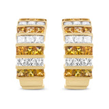 18K Yellow Gold 1 3/4 Cttw Invisible Set Princess Cut Diamond and 2.5mm Yellow Sapphire Huggie Hoop Earrings (F-G Color, VS1-VS2 Clarity)