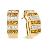 18K Yellow Gold 1 3/4 Cttw Invisible Set Princess Cut Diamond and 2.5mm Yellow Sapphire Huggie Hoop Earrings (F-G Color, VS1-VS2 Clarity)