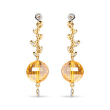 18K Yellow Gold 2/3 Cttw Round Bezel Diamond and 25mm Ball Shaped Yellow Citrine Gemstone Dangle Stud Earring (Brown and G-H Color, SI1-SI2 Clarity)