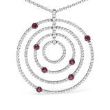 18K White Gold 2 1/6 Cttw Pave Set Diamonds and Red Ruby Openwork Circles 18" Pendant Necklace  (G-H Color, SI2-I1 Clarity) - Adjustable up to 16" - 18"