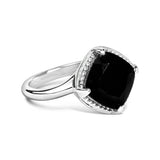 Sterling Silver Cushion Onyx 3-Piece Jewelry Set Ring Earrings Pendant 18 Inch Cable Chain