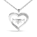 .925 Sterling Silver Diamond Accent MOM with Heart Pendant Necklace (J-K Color, I2-I3 Clarity) - 18" Inches