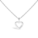 .925 Sterling Silver Lab Grown Diamond 1/4 Cttw Three Stone Heart Pendant Necklace - 18" Inches