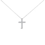 14K White Gold 1/2 Cttw Lab Grown Diamond 11 Stone Cross Pendant Necklace