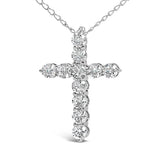 14K White Gold 1/2 Cttw Lab Grown Diamond 11 Stone Cross Pendant Necklace