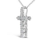 14K White Gold 1/2 Cttw Lab Grown Diamond 11 Stone Cross Pendant Necklace
