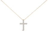 14K White Gold 1/2 Cttw Lab Grown Diamond 11 Stone Cross Pendant Necklace