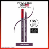 Loreal Paris Infaillible 36H Grip Micro Fine Eyeliner - 04 Dew Berry, Long Lasting & Waterproof Eyeliner with 0.1 mm Fine Tip