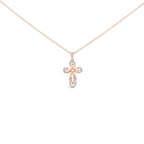 10K Rose Gold Plated Sterling Silver 1/6 Cttw Diamond Double Loop Cross Pendant Necklace
