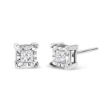 .925 Sterling Silver 1.0 Cttw Miracle Set Princess-cut Diamond Solitaire Stud Earrings (H-I Color, I2-I3 Clarity)