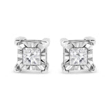 .925 Sterling Silver 1/2 Cttw Miracle Set Princess-cut Diamond Solitaire Stud Earrings (H-I Color, I1-I2 Clarity)