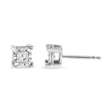 .925 Sterling Silver 1/2 Cttw Miracle Set Princess-cut Diamond Solitaire Stud Earrings (H-I Color, SI2-I1 Clarity)