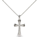 .925 Sterling Silver 1/10 Cttw Round Diamond Cross Pendant Necklace