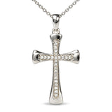 .925 Sterling Silver 1/10 Cttw Round Diamond Cross Pendant Necklace