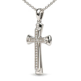 .925 Sterling Silver 1/10 Cttw Round Diamond Cross Pendant Necklace