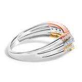 10K Gold Plated Sterling Silver 1/3 Cttw Tri-Color Chevron Diamond Stackable Ring
