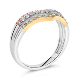 10K Gold Plated Sterling Silver 1/3 Cttw Tri-Color Chevron Diamond Stackable Ring