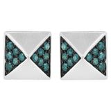 14K White Gold 1/4 Cttw Treated Blue Diamond Pyramid Stud Earring (Blue Color, SI1-SI2 Clarity)