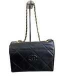 CHANEL Black Quilted Leather Diamond Lock Shoulder Bag with Gold Chain Strap - Pre-Owned