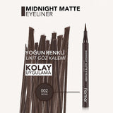 Flormar Midnight Matte Eyeliner - Long-Lasting Liquid Eyeliner for Intense Color