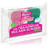Benri Ultra Konfor Dish Sponge 2-Pack - Ergonomic, Ultra-Strong Fiber Structure for Effective Kitchen Cleaning