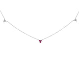 14K White Gold 1/5 Cttw Diamond and Ruby Tri Station Necklace