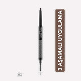 Flormar Triple Brow Pencil with Powder and Brush - Multi-Functional Eyebrow Makeup