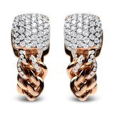 18K Rose Gold 3/4 Cttw Round Diamond Pave Cuban Chain Huggie Earrings (G-H Color, SI1-SI2 Clarity)