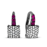 Black Rhodium Plated 18K White Gold 7/8 Cttw Round Diamond and Graduated Red Ruby Drop Earrings (F-G Color, VS1-VS2 Clarity)