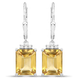 5.63 Carat Genuine Citrine and White Topaz .925 Sterling Silver Earrings