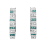 10k White Gold Round and Blue Baguette 1/2 cttw Diamond Hoop Earrings (I-J Color, I2-I3 Clarity)