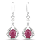 0.70 Carat Genuine Ruby and White Diamond 14K White Gold Earrings