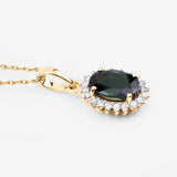 1.39 Carat Genuine Green Tourmaline and White Diamond 14K Yellow Gold Pendant