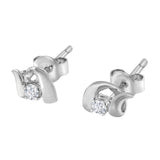 10K White Gold 1/10 Cttw Round Brilliant-Cut Diamond Espira Swirls Solitaire Push Back Stud Earrings (I-J Color, I1-I2 Clarity)