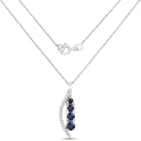 0.40 Carat Genuine Blue Sapphire and White Diamond 14K White Gold Pendant
