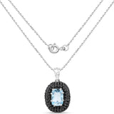 6.70 Carat Genuine Blue Topaz and Black Spinel .925 Sterling Silver Pendant