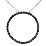 .925 Sterling Silver 4.0 Cttw Black Diamond Open Hoop Circle 18" Pendant Necklace (Black Color, I2-I3 Clarity)