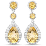 7.06 Carat Genuine Citrine and White Topaz .925 Sterling Silver Earrings