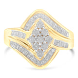 10K Yellow Gold Diamond Bypass Cluster Ring (1 Cttw, I-J Color, I2-I3 Clarity) - Size 7
