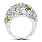 11.38 Carat Genuine Peridot, Citrine and Blue Topaz .925 Sterling Silver Ring