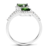 2.24 Carat Genuine Chrome Diopside and White Topaz .925 Sterling Silver Ring