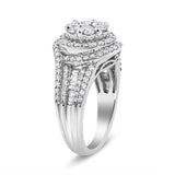 14K White Gold 1 1/2 Cttw Diamond Floral Cluster and Studded Shank Halo Ring (H-I Color, SI2-I1 Clarity) - Ring Size 7