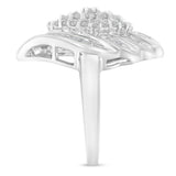 .925 Sterling Silver Â¾ Cttw Round and Baguette Cut Diamond Stair-Stepped Cluster Waterfall Cocktail Ring (I-J Color, I2-I3 Clarity) - Size 6