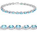 7.92 Carat Genuine Blue Zircon .925 Sterling Silver Bracelet