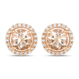 0.93 Carat Genuine Morganite and White Diamond 14K Rose Gold Earrings