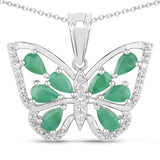 1.91 Carat Genuine Emerald and White Zircon .925 Sterling Silver Pendant