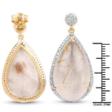 14K Yellow Gold Plated 35.15 Carat Genuine Golden Rutile and White Topaz .925 Sterling Silver Earrings
