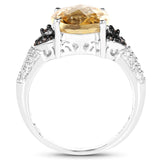 4.65 Carat Genuine Citrine, Champagne Diamond & White Diamond .925 Sterling Silver Ring