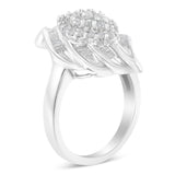 .925 Sterling Silver Â¾ Cttw Round and Baguette Cut Diamond Stair-Stepped Cluster Waterfall Cocktail Ring (I-J Color, I2-I3 Clarity) - Size 6