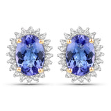 1.71 Carat Genuine Tanzanite and White Diamond 14K Yellow Gold Earrings